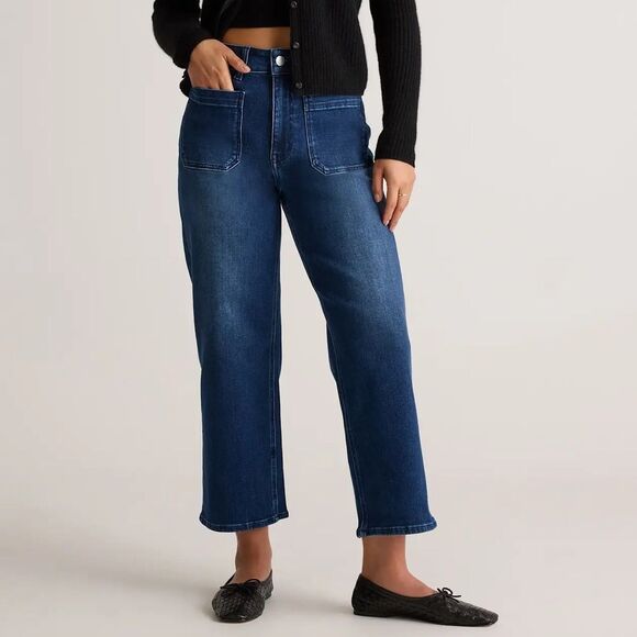 Quince Denim - Quince Bella Stretch Patch Pocket Wide Leg Crop Jeans Women’s 30 Midnight Blue